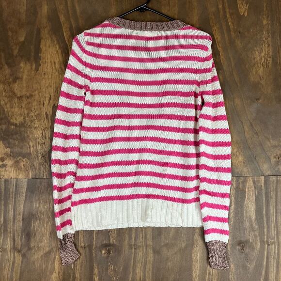 Banana Republic Womens Sweater White Pink Striped Crew Neck Long Sleeve XS - Picture 10 of 12